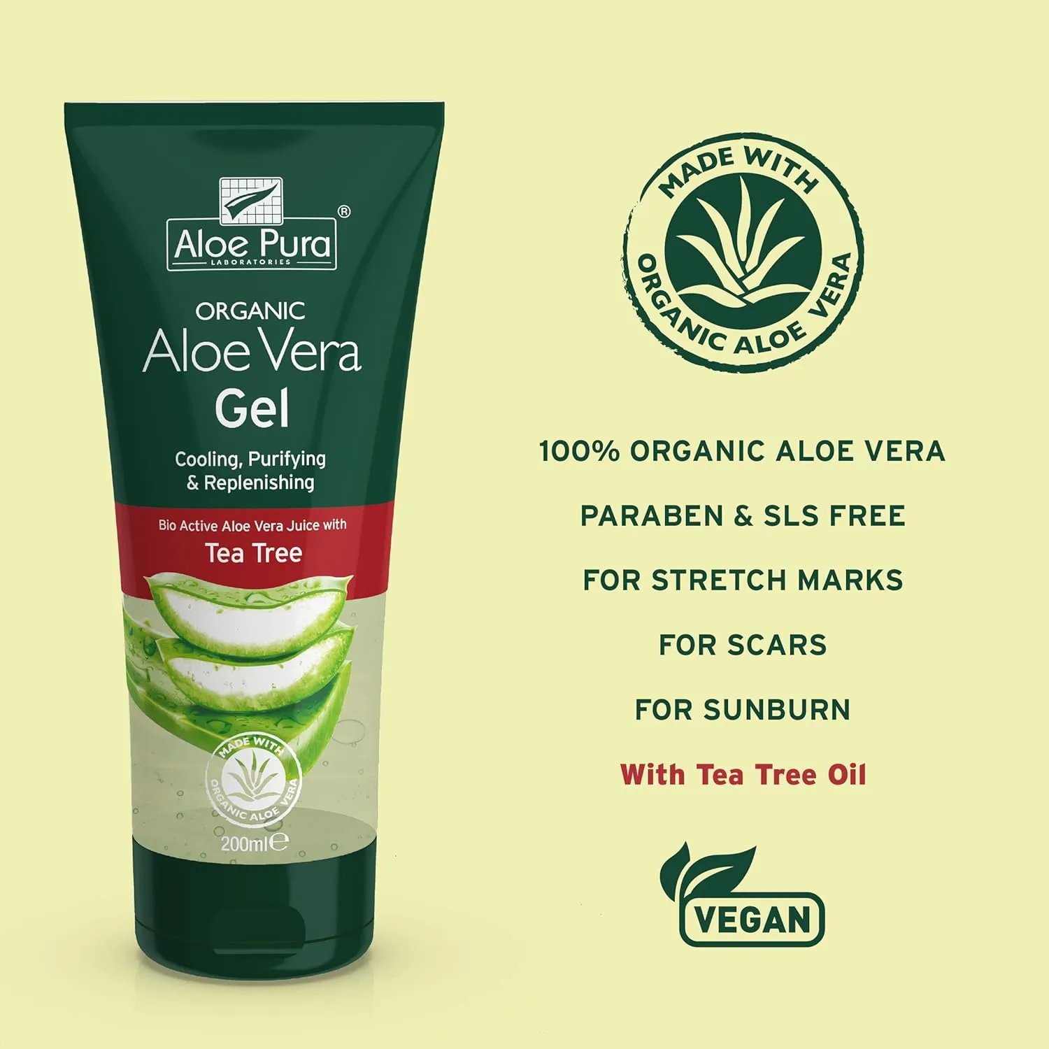 Aloe Pura Organic Aloe Vera Gel & Tea Tree 200ml