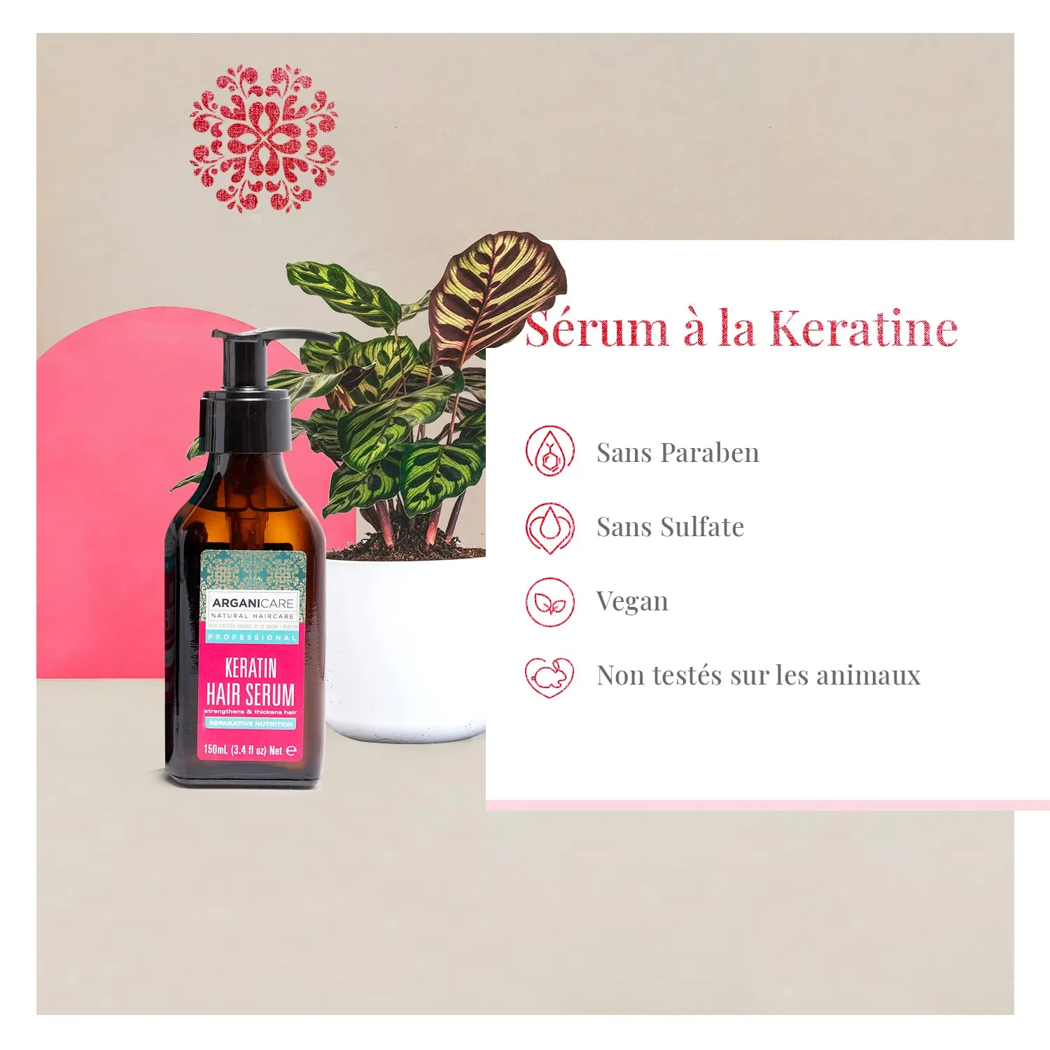 Arganicare Keratin Repairing Hair Serum with Certified Organic Oil of Argan to strengthen and thicken. 100ml Coconut