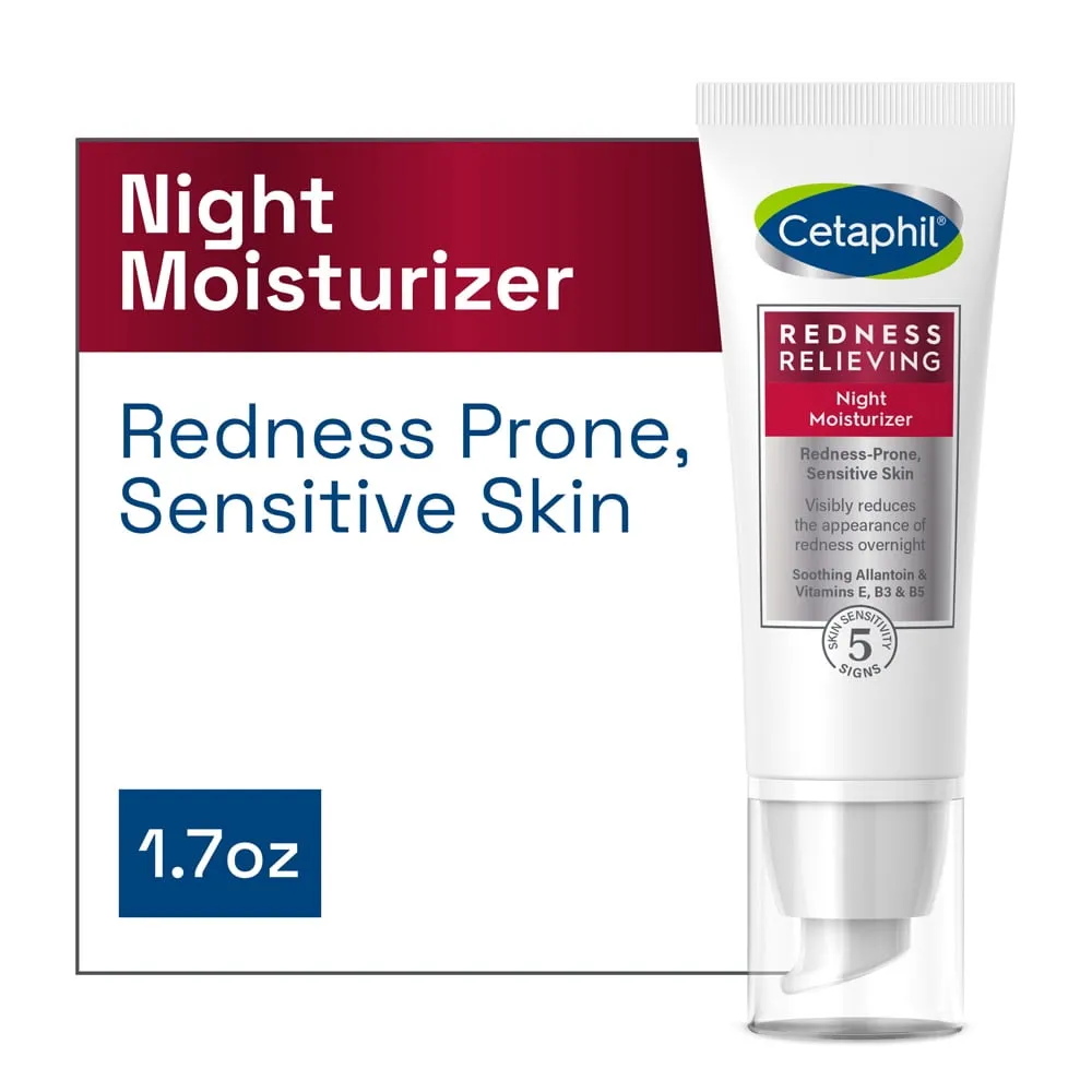 Cetaphil Redness Relieving Night Moisturizer, 1.7 oz, For Dry, Redness-Prone Skin