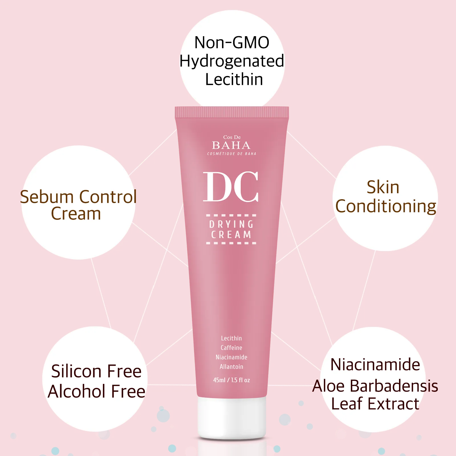 Drying Cream for Face Sebum Control Oily Skin with Hydrogenated Lecithin   Niacinamide 5% - Silicon Free, Alcohol Free, Non-GMO, Facial Skin Conditioning, 1.5 Fl Oz