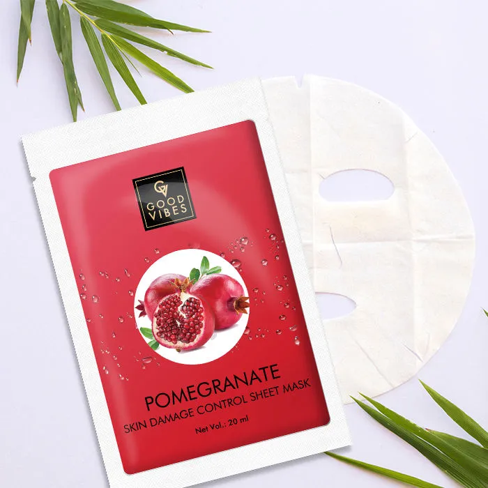 Good Vibes Pomegranate Skin Damage Control Sheet Mask | Sun Protection, Nourishing, Smoothening | No Animal Testing - (20 ml)