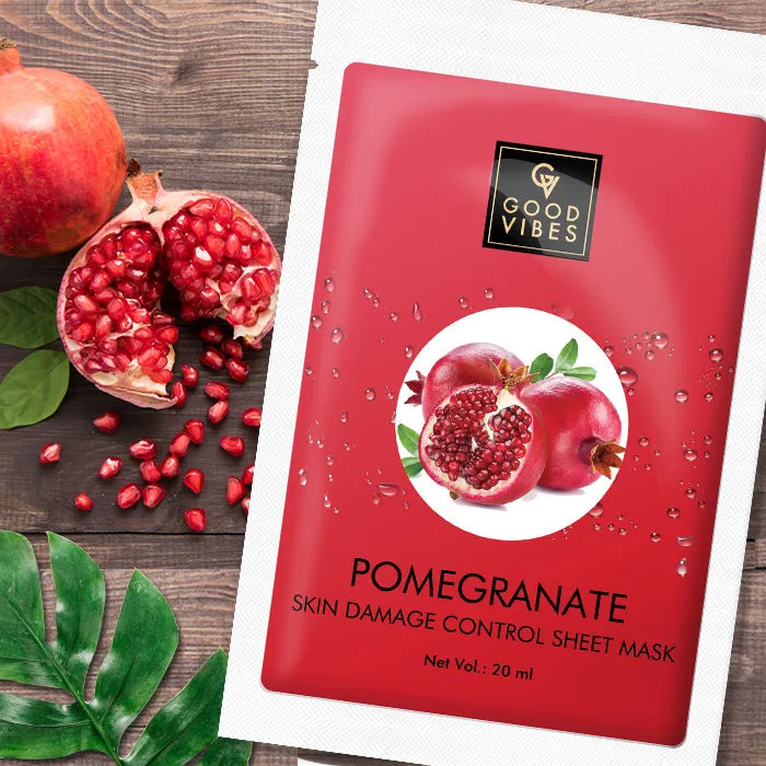 Good Vibes Pomegranate Skin Damage Control Sheet Mask | Sun Protection, Nourishing, Smoothening | No Animal Testing - (20 ml)