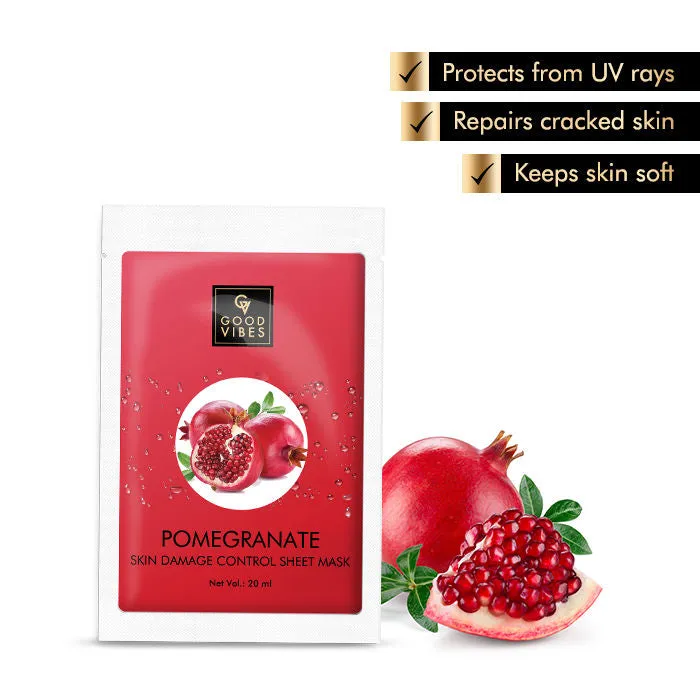 Good Vibes Pomegranate Skin Damage Control Sheet Mask | Sun Protection, Nourishing, Smoothening | No Animal Testing - (20 ml)