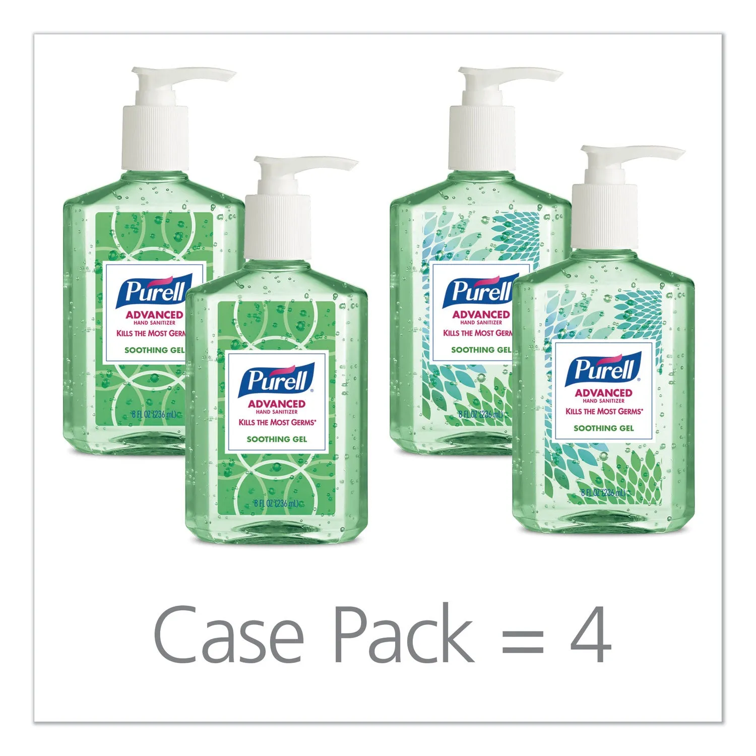 Purell Advanced Hand Sanitizer Soothing Gel, Fresh Scent With Aloe And Vitamin E, 8 Oz Pump Bottle, 4/Pack - GOJ967406DECOPK