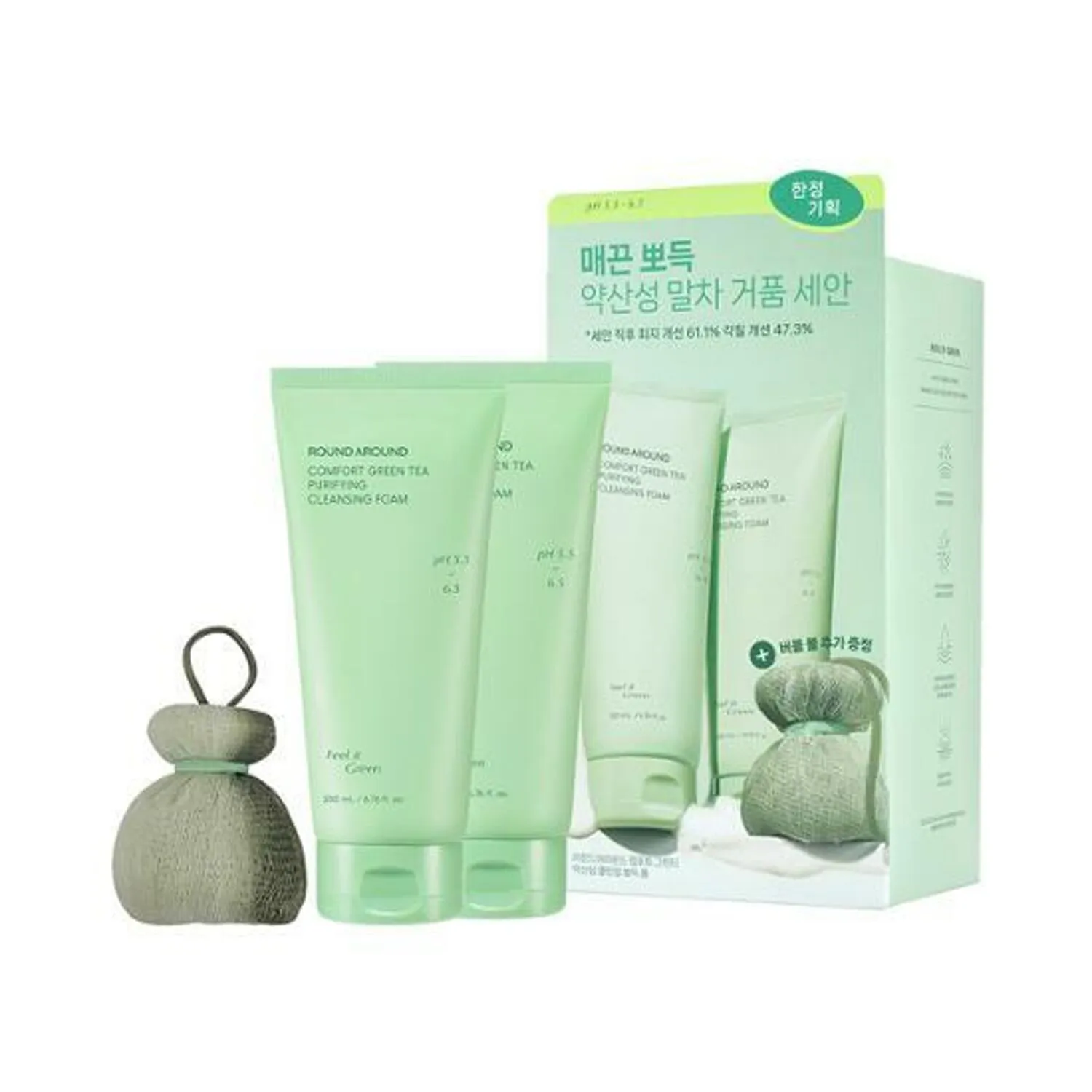 ROUND AROUND Comfort Green Tea Purifying Cleansing Foam 200ml 200ml Matcha Bubble Ball (Double SET)