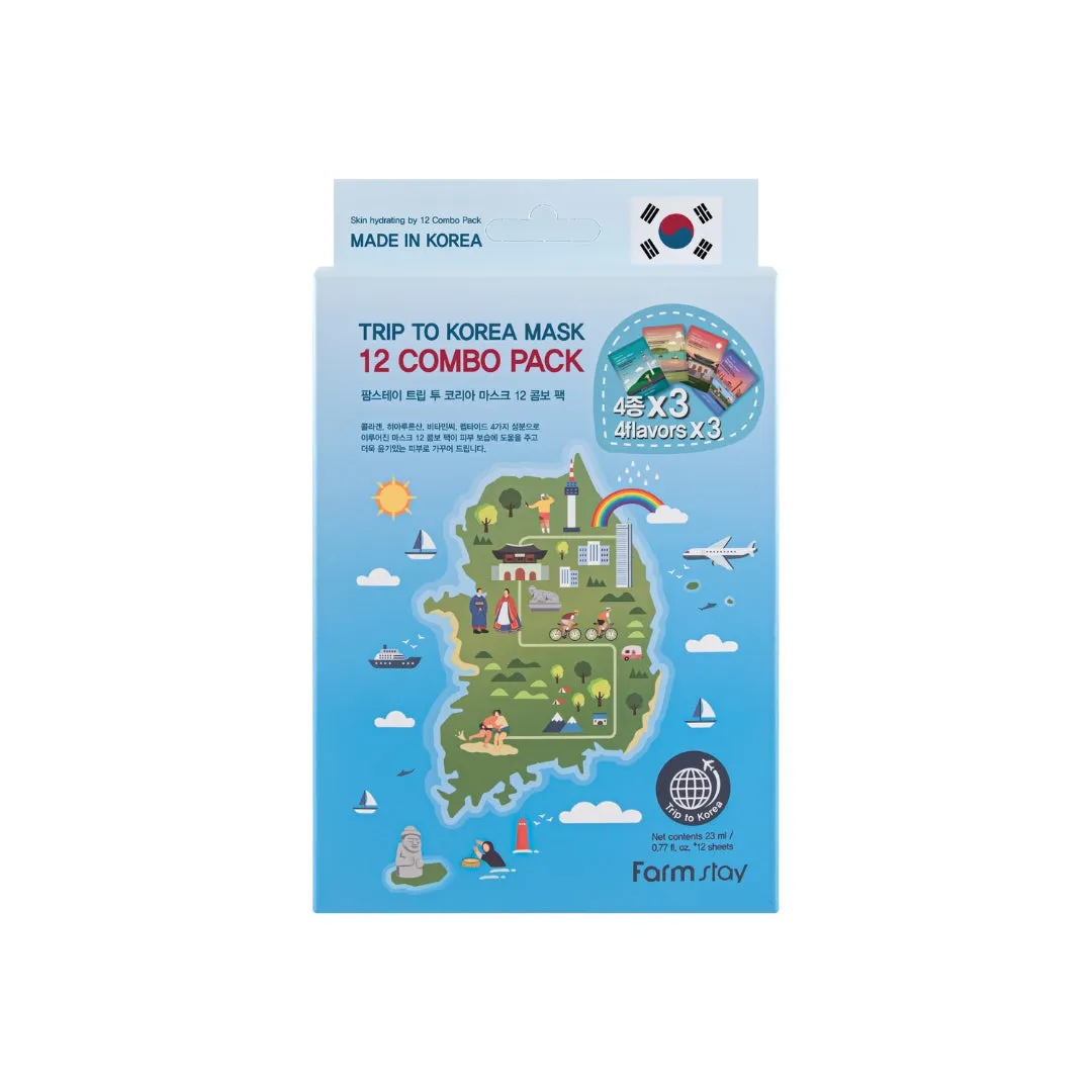 Trip To Korea Mask 12 Combo Pack (Collagen,Hyaluronic Acid,Vitamin,Peptide)