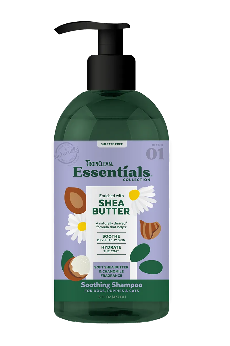 Tropiclean Essentials Shea Butter Shampoo For Dogs, Puppies And Cats (16 Oz)